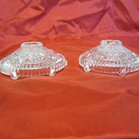 VTG 60'S PAIR OF TAPERED CRYSTAL CANDLE HOLDERS, DOME SHAPED W/CUTS - Picture 3 of 6